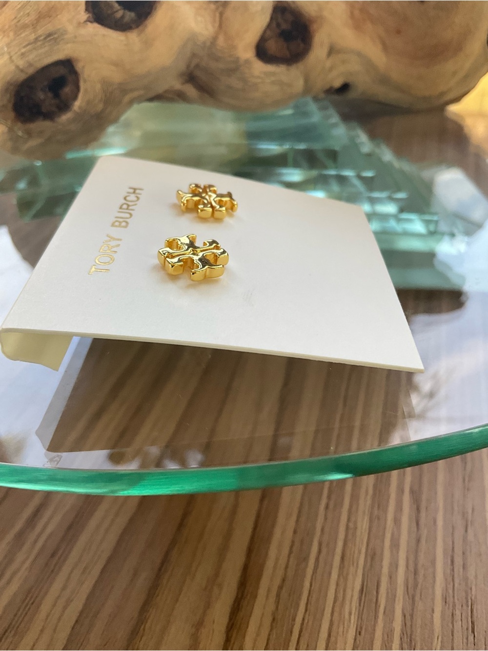 Tory Burch Double T Logo Stud Earrings - Picture 3 of 4